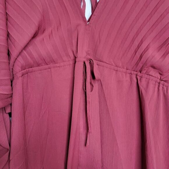 Promesa Deep Magenta Solid Deep V Neck Chiffon Bishop Sleeve Mini Dress Size Sma - Picture 6 of 11